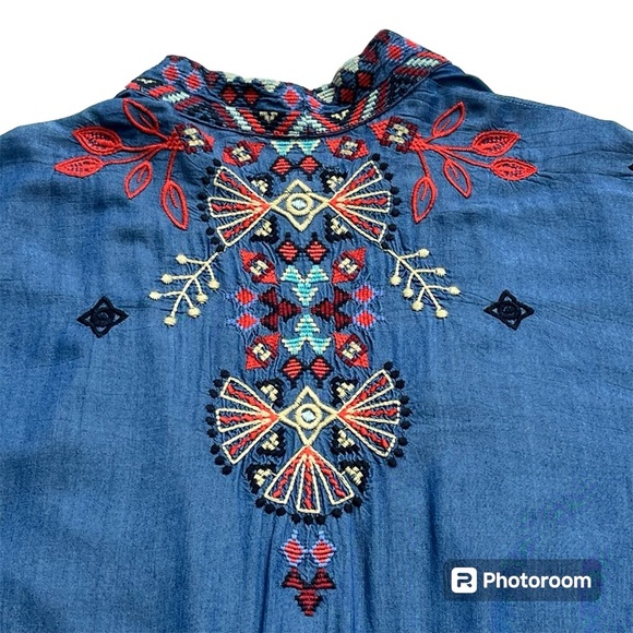 Johnny Was Mareen Kimono XS – Chambray Embroidered Boho Cardigan - Picture 8 of 14